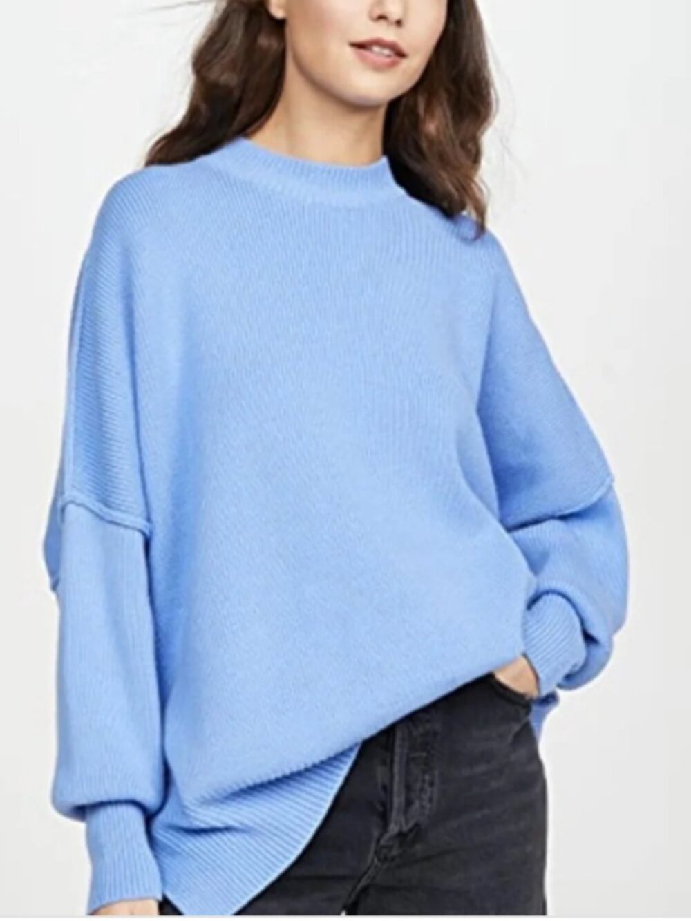 Free People (size S) Periwinkle Oversized Crewneck Sweater
